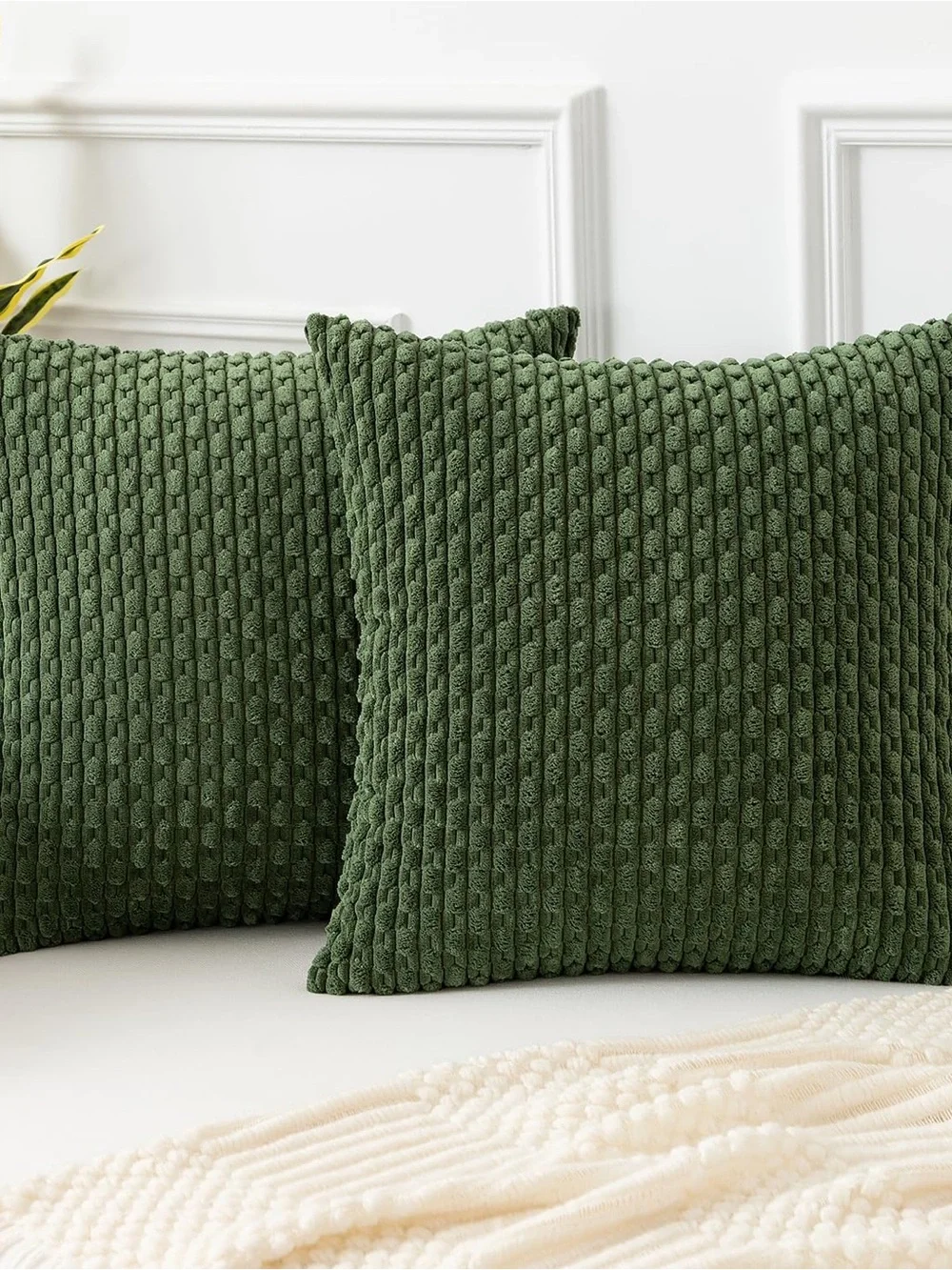 Plush Textured Green Throw Pillow - Set of 2